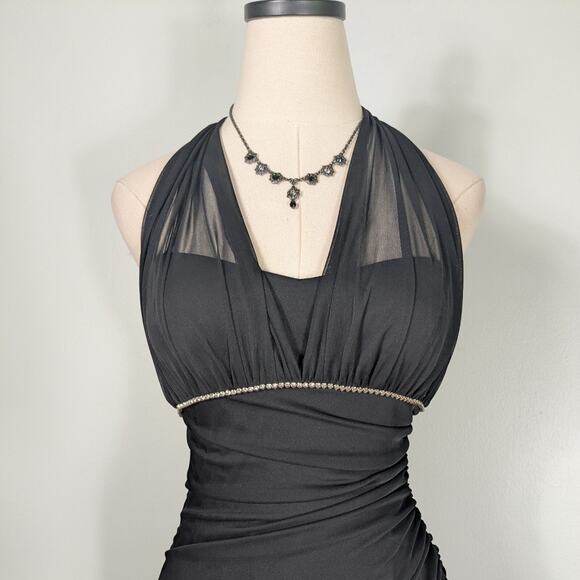 Vintage Nites Prom Dress Maxi Gown 10 Black Y2K Fairy Goth Babydoll Halter Glam - Picture 3 of 9